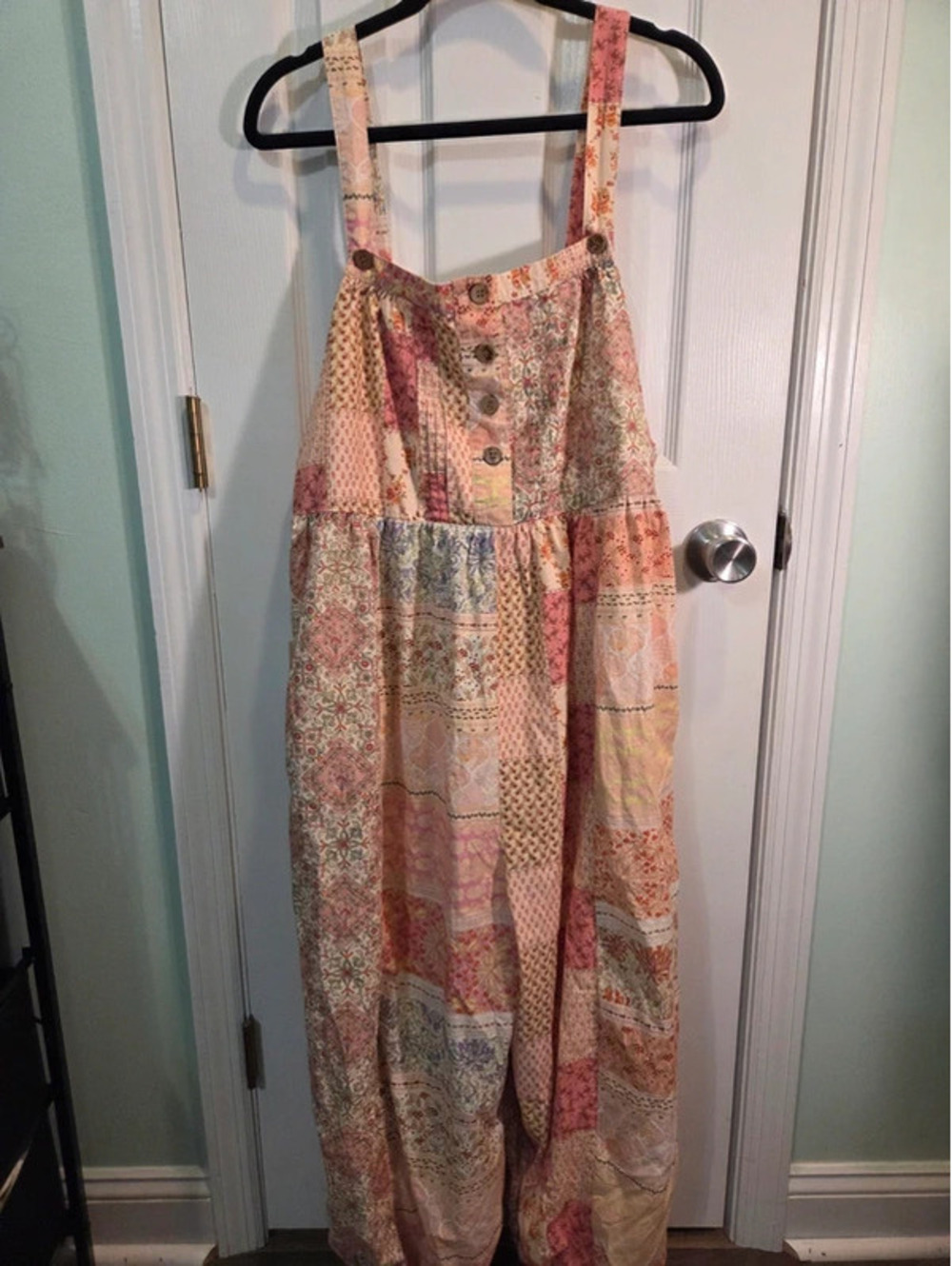 NWT Blue Velvet Patchwork Jumpsuit Overalls Medium 100% Cotton Boho
